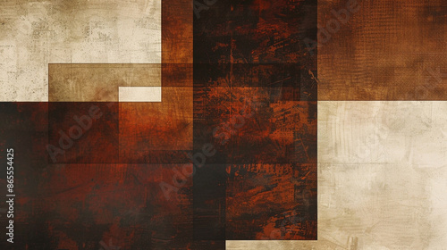 Dark chestnut brown, burnt sienna, & soft cream Suprematism art background