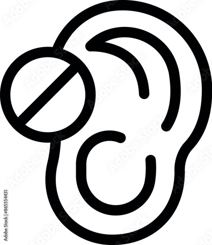 Human ear with hearing loss showing stop sign icon