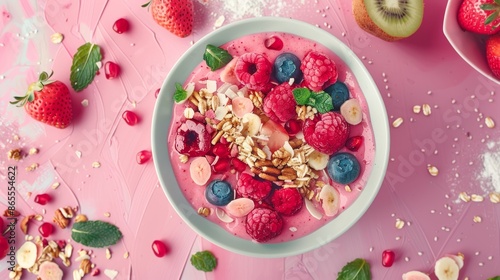 Healthy Smoothie Bowl with Fresh Fruits and Nuts for Nutrition and Wellness Brand Design