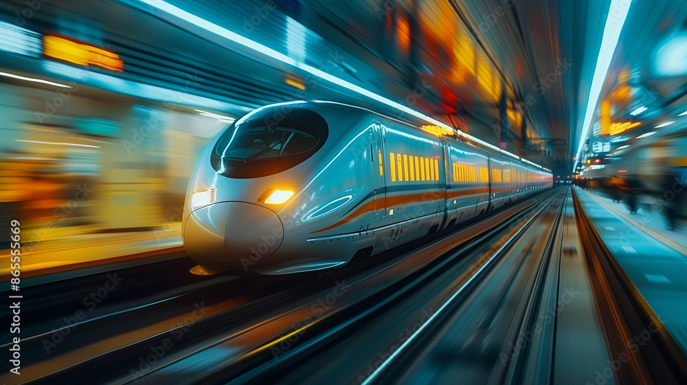 Futuristic Train Speeding Through Urban Tunnel Futuristic Train Speeding Through Urban Tunnel