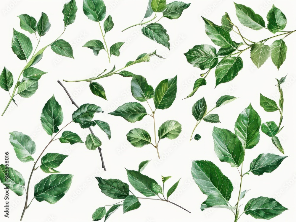 Floral leaves drawn with summer branches isolated white background. AI generated image Floral leaves drawn with summer branches isolated white background. AI generated image