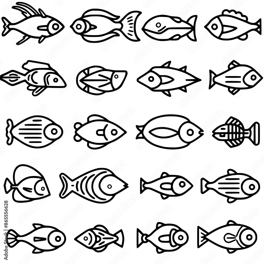Obraz premium fish, sea, vector, fishing, silhouette, animal, illustration, icon, cartoon, nature, water, pattern, food, salmon, ocean, design, marine, art, set, seafood, seamless, shark, car, Seashells svg, Seashe