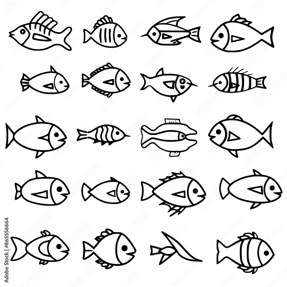 Obraz premium fish, sea, vector, fishing, silhouette, animal, illustration, icon, cartoon, nature, water, pattern, food, salmon, ocean, design, marine, art, set, seafood, seamless, shark, car, Seashells svg, Seashe