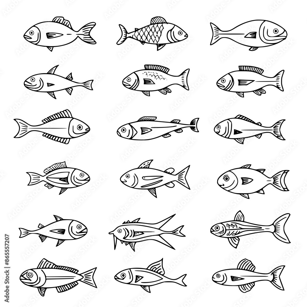 Obraz premium fish, sea, vector, fishing, silhouette, animal, illustration, icon, cartoon, nature, water, pattern, food, salmon, ocean, design, marine, art, set, seafood, seamless, shark, car, Seashells svg, Seashe