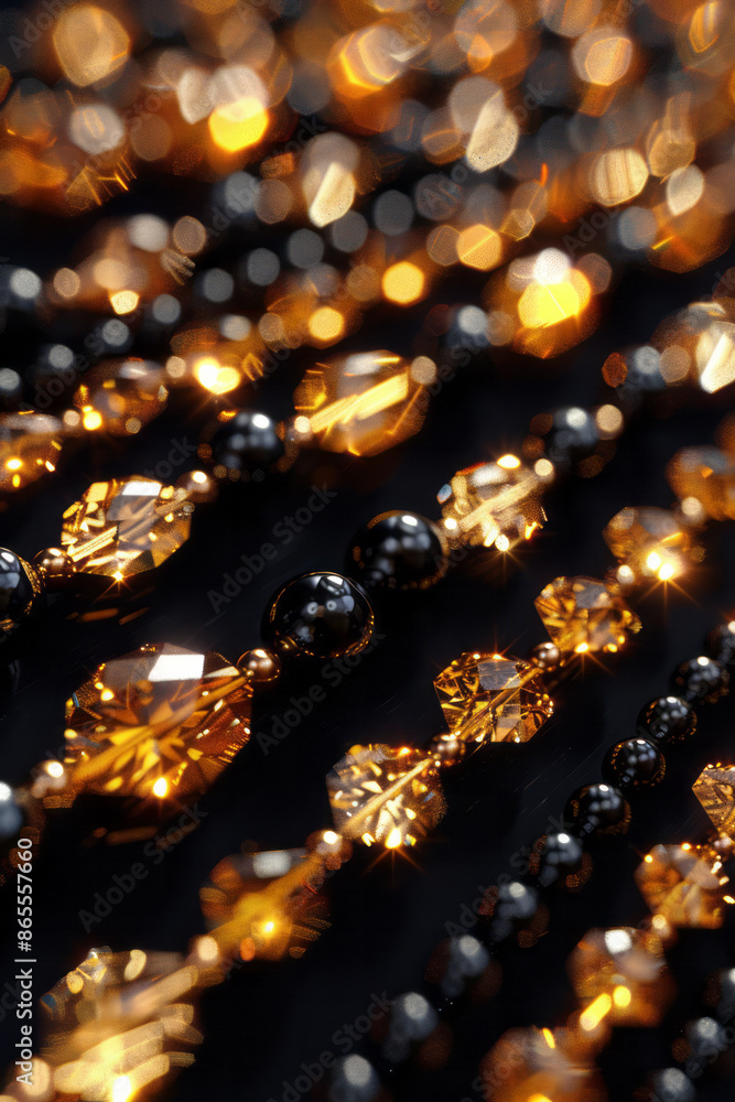 A refined 3D golden rhombus made from clean lines and a mix of golden and black beads, set on a black background, A refined 3D golden rhombus made from clean lines and a mix of golden and black beads, set on a black background,