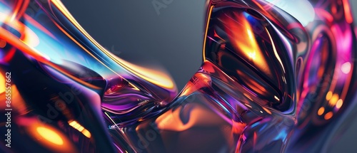 Colorful Glass 3D Object, abstract wallpaper background banner , A closeup of colorful glassy shapes floating in the air with a blurred background photo