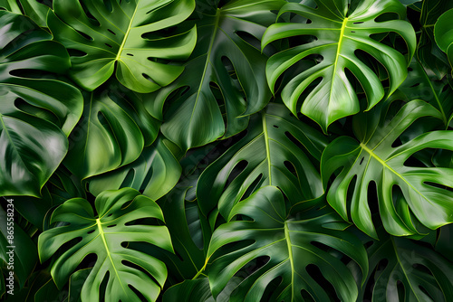 Monstera leaves textured background. generative ai