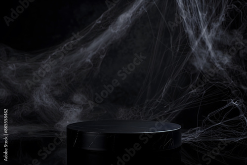 empty podium halloween black background. generative ai