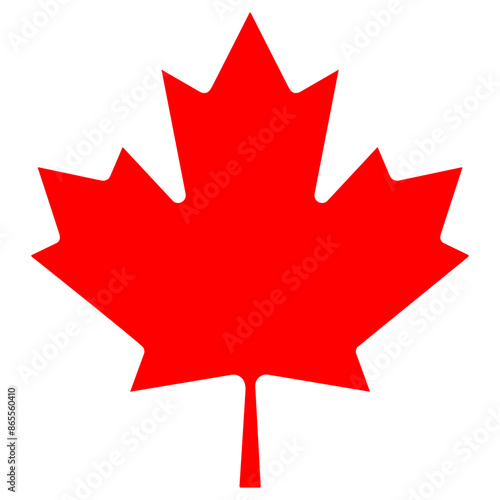 The maple leaf is in the center of the national flag of Canada, isolated on white.