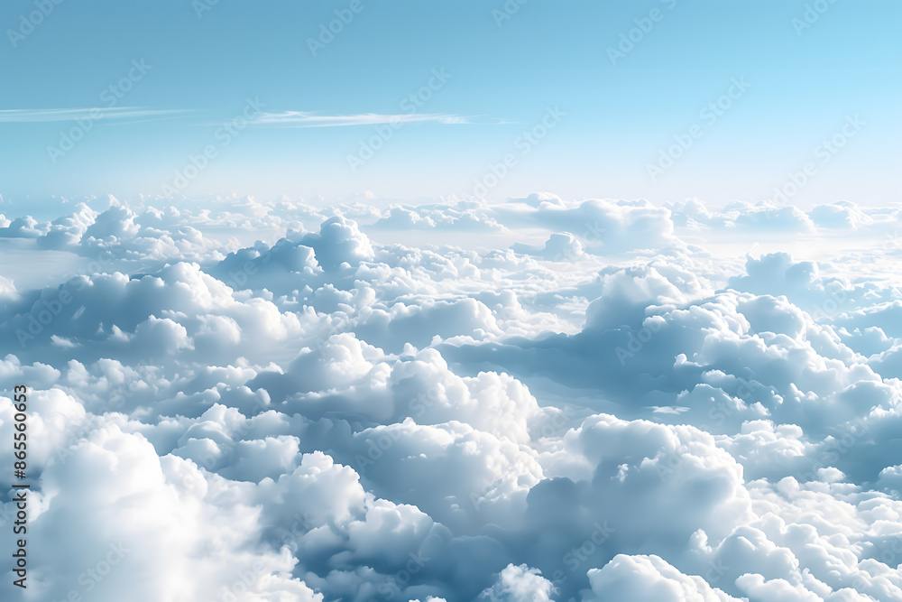 Sky view from airplane with fluffy white clouds. generative ai Sky view from airplane with fluffy white clouds. generative ai