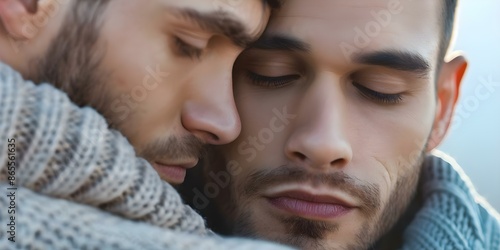 Seeking comfort A woman's boyfriend turns to his gay friend in a somber moment. Concept Relationship advice, Friendship support, LGBTQ+ allyship photo