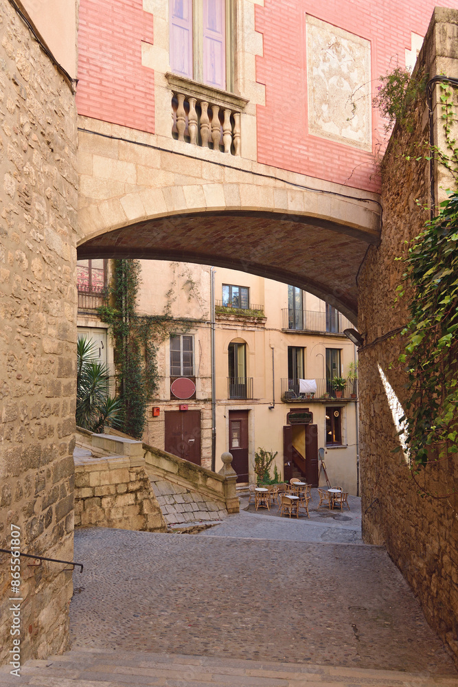 Obraz premium stairs of the climb of Sant Domench and Agullana Palace, Girona, Catalonia, Spain
