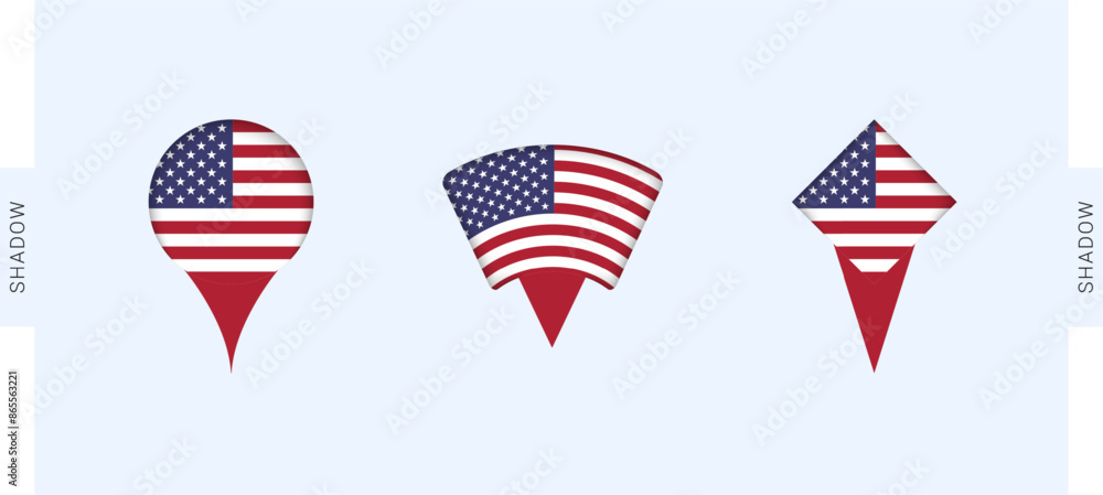 USA Map Markers Set. Perfect for projects related to USA, travel, geography, and international representation. USA Map Markers Set. Perfect for projects related to USA, travel, geography, and international representation.