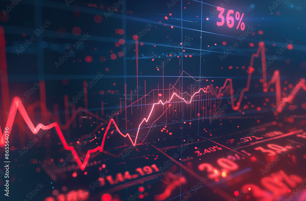 Stock Market Decline Indicated by Red Graph and Percentages Stock Market Decline Indicated by Red Graph and Percentages
