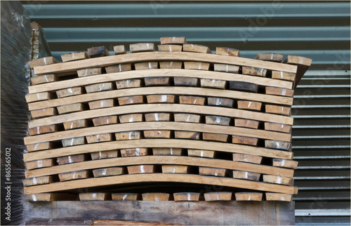 Pile of staves for barrel making at a cooperage