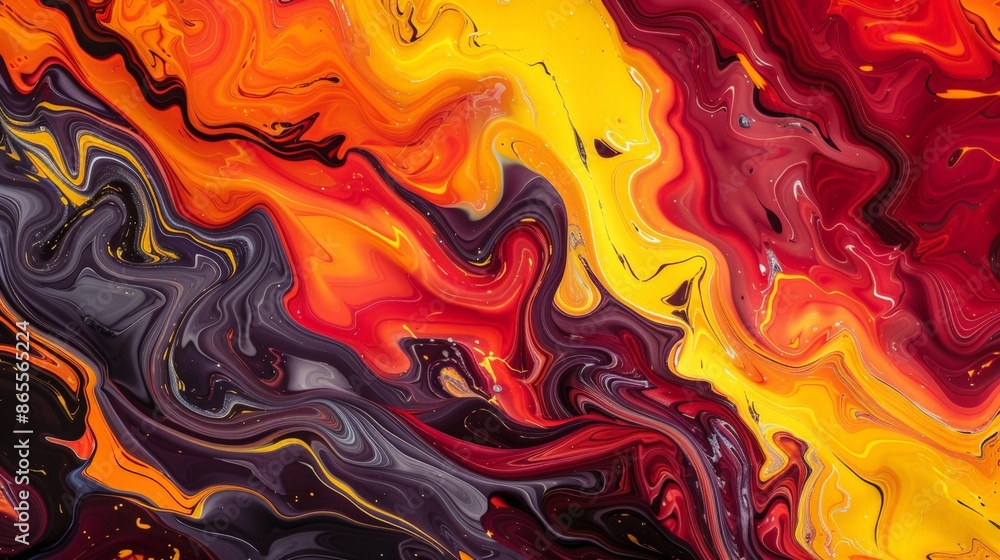 Vibrant Abstract Swirls: A Fusion of Red, Orange, Yellow, and Black Colors in Fluid Art Vibrant Abstract Swirls: A Fusion of Red, Orange, Yellow, and Black Colors in Fluid Art