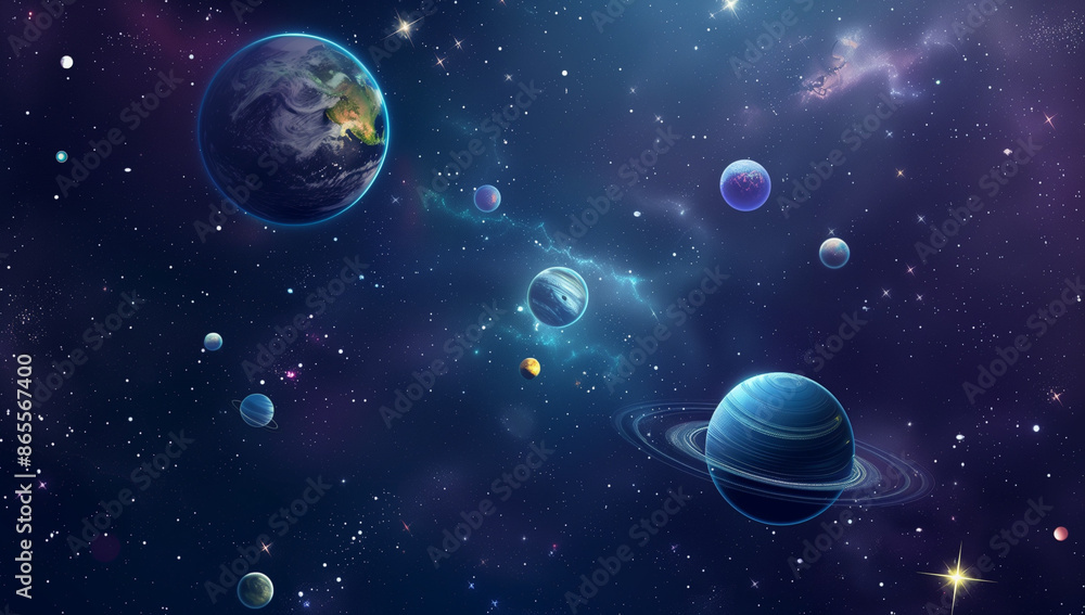 Fototapeta premium A beautiful background of space with planets and stars,