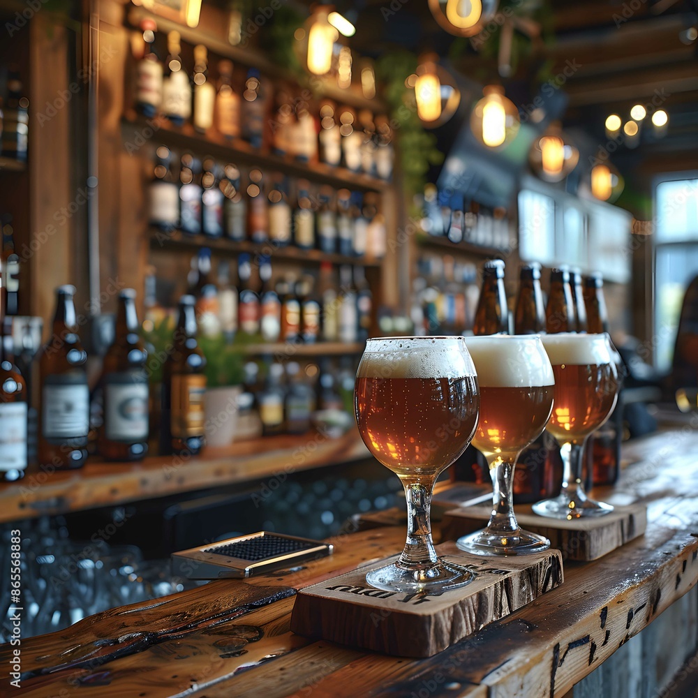 Bartender pouring craft beer in a rustic setting.