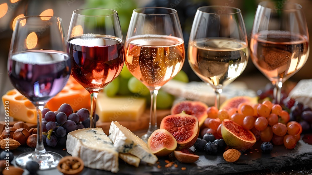 Wine tasting with cheeses, fruits, and nuts. Wine tasting with cheeses, fruits, and nuts.