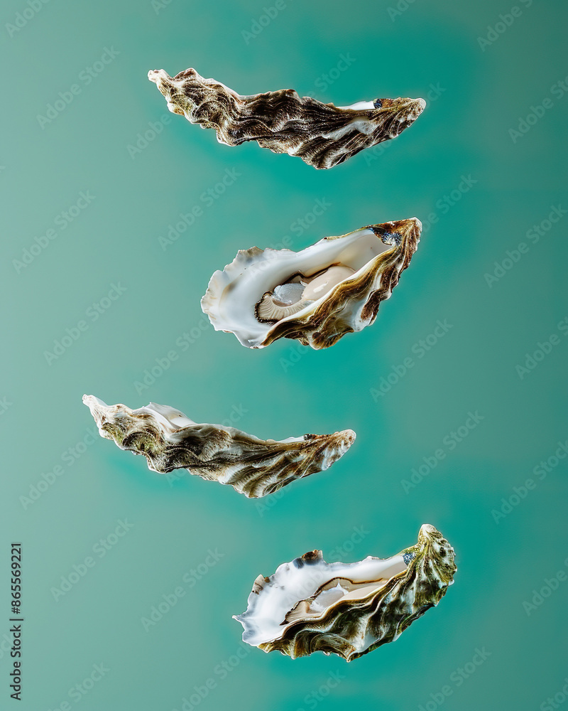 Flying Oysters on Green Background Flying Oysters on Green Background