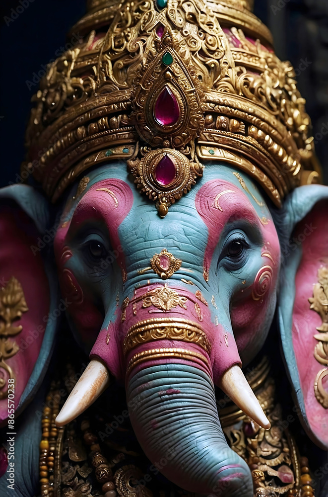 Lord Ganesha major deity in the Hindu pantheon, god with elephant's head and a human body, with four arms