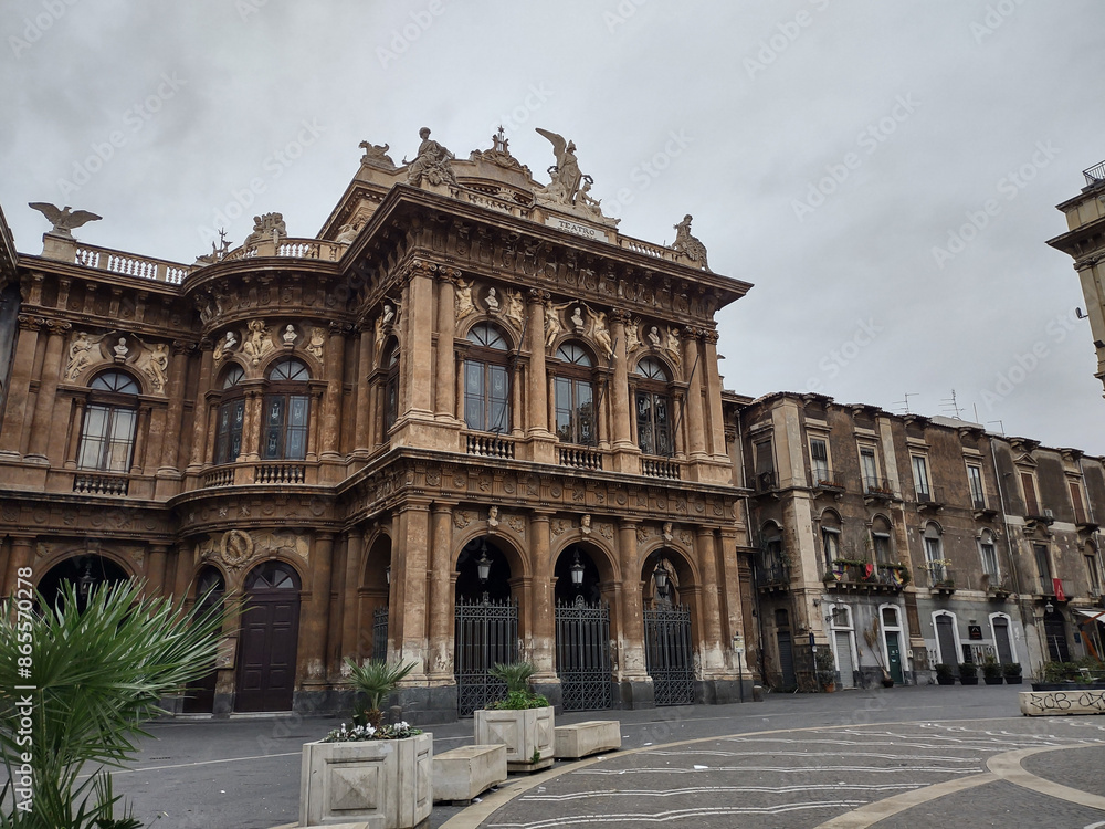 Fototapeta premium Catania, Italy. Ancient port city of Sicily. It is located at the foot of Mount Etna. Splendid its Cathedral of Sant'Agata, the Bellini Theater and the famous square with the elephant.