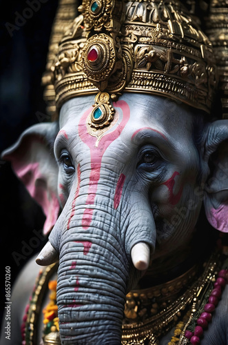 Obraz na płótnie Lord Ganesha major deity in the Hindu pantheon, god with elephant's head and a human body, with four arms w salonie