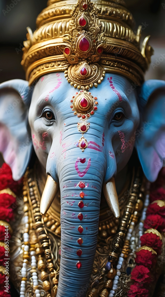 Lord Ganesha major deity in the Hindu pantheon, god with elephant's head and a human body, with four arms