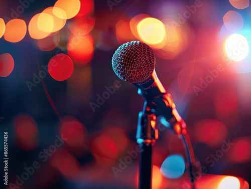 TV comedy talent show featuring standup comedians performing for a live audience. Concept Comedy performances, Stand-up comedians, Live audience, TV talent show photo