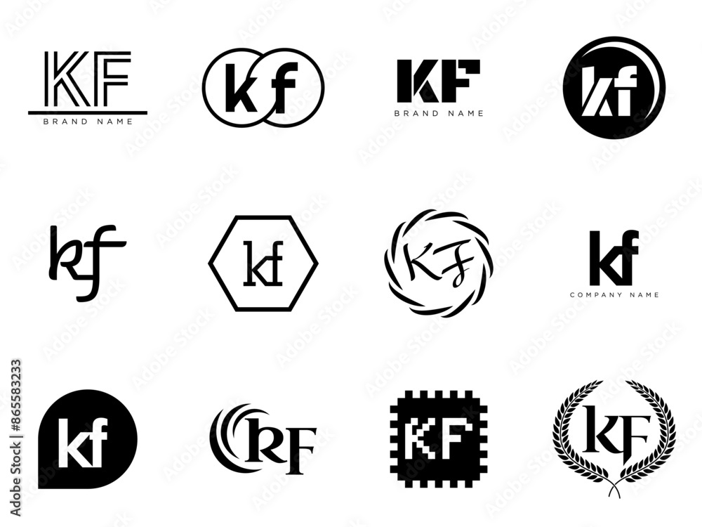 KF logo company template. Letter k and f logotype. Set different classic serif lettering and modern bold text with design elements. Initial font typography. KF logo company template. Letter k and f logotype. Set different classic serif lettering and modern bold text with design elements. Initial font typography.
