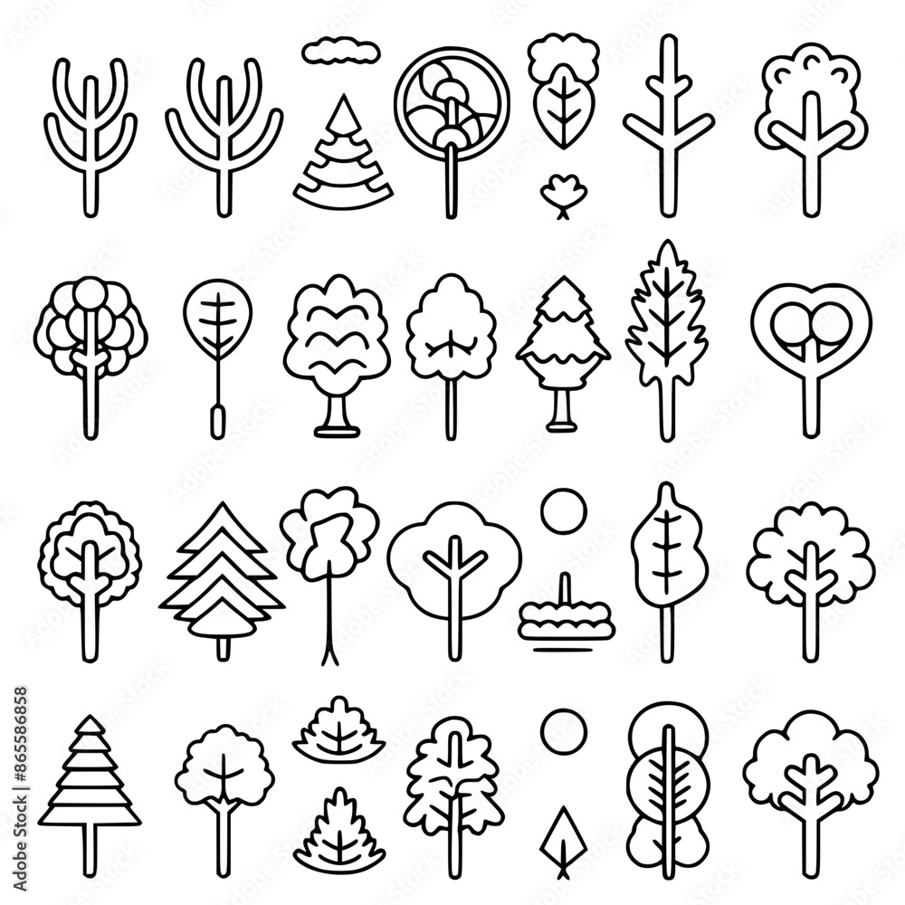 Obraz premium Tree Icon, Tree Vector, Tree illustration, palm tree icon, palm tree svg, Christmas tree svg, ecosystem, growth, horizontal, icon set, outline, panoramic, abstract, illustration, shape, birch tree, fi