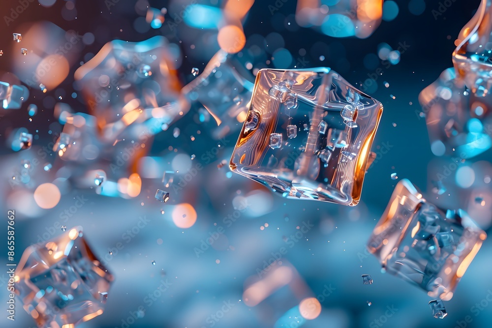 Floating Ice Cubes with Bokeh Effect in a Cool Blue and Warm Orange Palette Floating Ice Cubes with Bokeh Effect in a Cool Blue and Warm Orange Palette