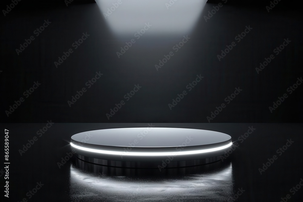 futuristic white light circular podium floating in a void of deep black soft glow and subtle reflections create an otherworldly hightech atmosphere for product display futuristic white light circular podium floating in a void of deep black soft glow and subtle reflections create an otherworldly hightech atmosphere for product display