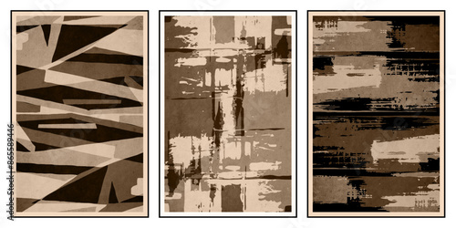 Set of 3 Abstract illustration in vintage style. For use in graphics, for wall decor. .