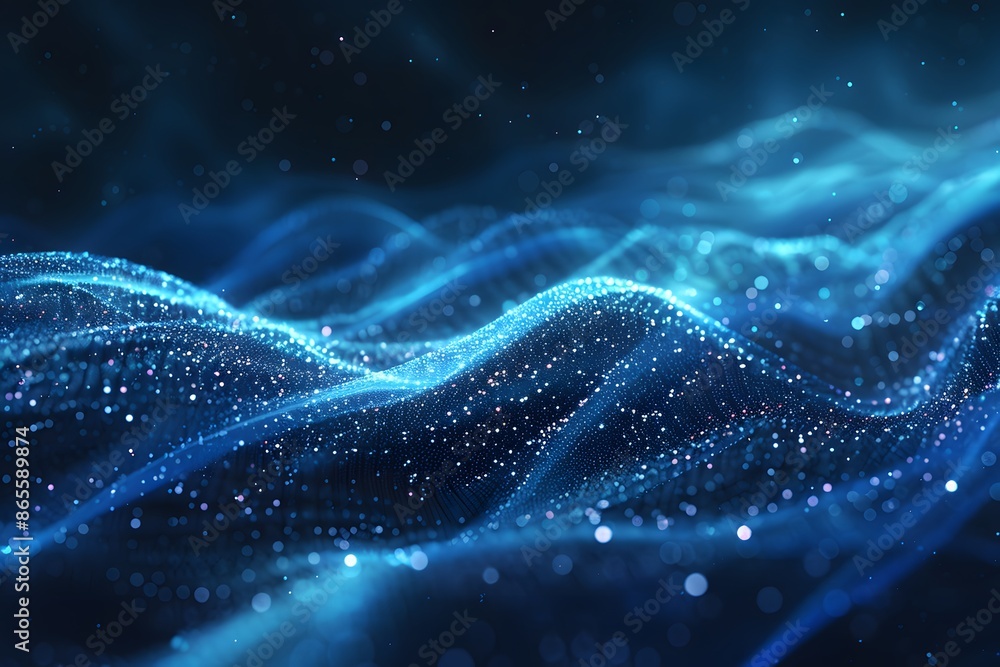 Ethereal Blue Waves of Light and Particles in a Digital Landscape Ethereal Blue Waves of Light and Particles in a Digital Landscape