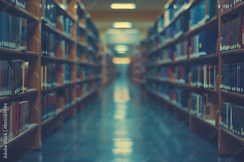 Serene Library Aisle with Shelves of Books Serene Library Aisle with Shelves of Books