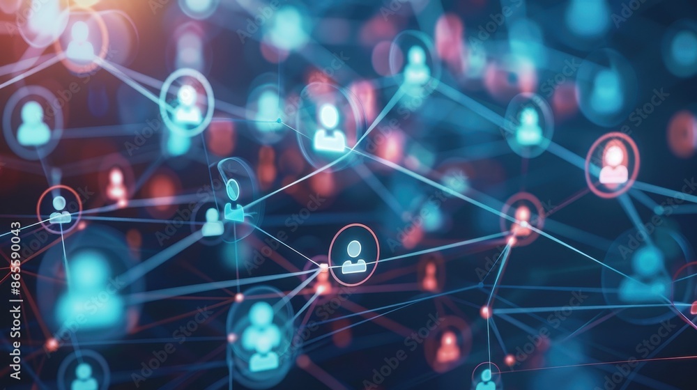 A colorful image of people connected by lines. Concept of community and interconnectedness A colorful image of people connected by lines. Concept of community and interconnectedness