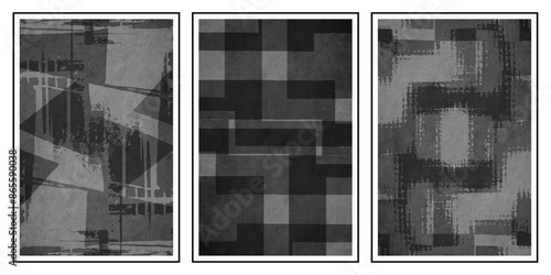 Set of 3 Abstract illustration in vintage style. For use in graphics, for wall decor. .