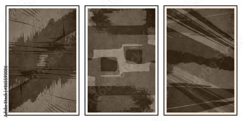 Set of 3 Abstract illustration in vintage style. For use in graphics, for wall decor. .