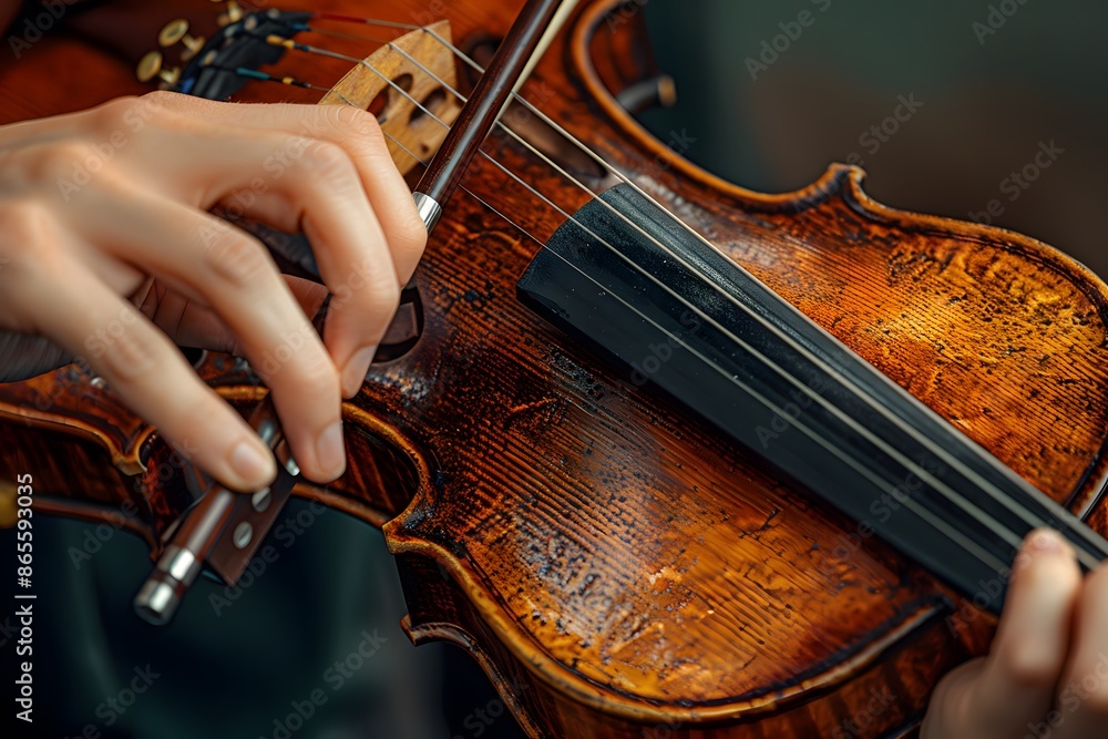 Fototapeta premium Close-Up of Hands Playing a Beautifully Crafted Violin