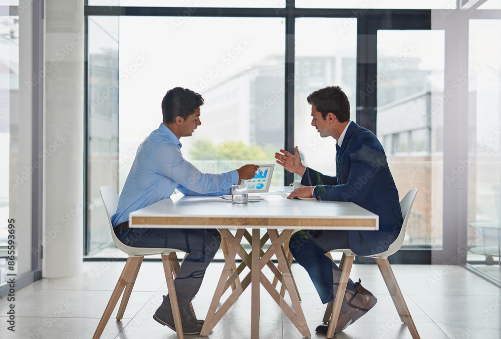 Meeting, tablet screen and business people at table for graphs, statistics or discussion in office. Corporate, online and employees with charts for performance review, company growth or feedback Meeting, tablet screen and business people at table for graphs, statistics or discussion in office. Corporate, online and employees with charts for performance review, company growth or feedback