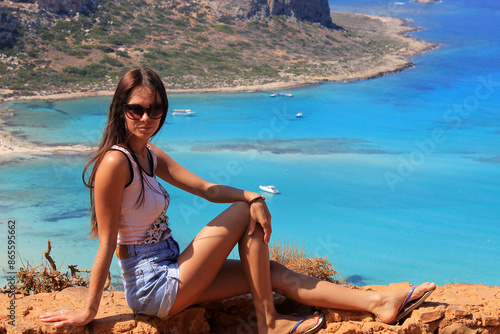 Girl on the island of Crete. Balos Bay on the island of Crete