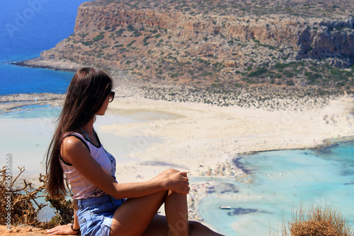View of Balos Bay. Greece, Crete island, observation deck.