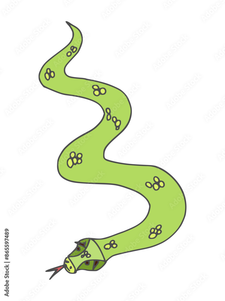Fototapeta premium wild animal crawling snake green doodle character