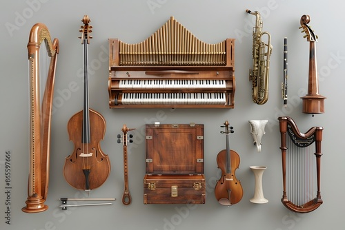 Collection of Classical Musical Instruments Displayed on a Wall