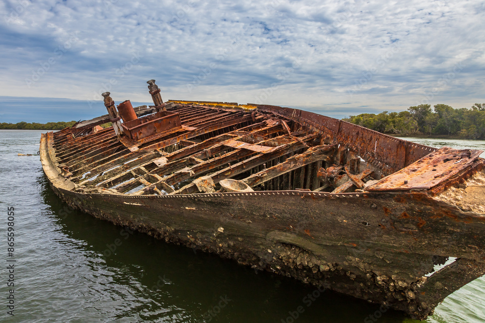 Exposure of Shipwreck location in Adelaide, were you can find several vessels been eaten by rust, Garden Island Ships' Graveyard, Adelaide, Australia.