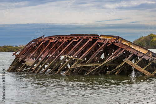 Exposure of Shipwreck location in Adelaide, were you can find several vessels been eaten by rust, Garden Island Ships' Graveyard, Adelaide, Australia. photo