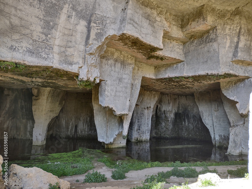 Entrance of the cave of the Cordari, in the latomia of Paradise in Syracuse, in Sicily Italy.