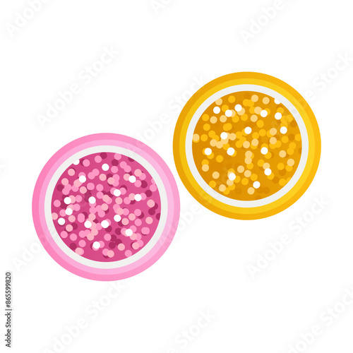 Glitter eyeshadow in circle palette for beauty makeup isolated on white background.
