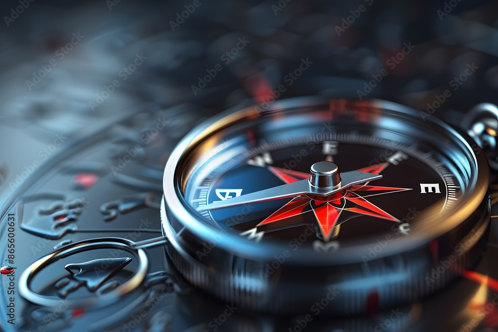 Obraz premium Close-Up of a Shiny Compass with Red and Black Details